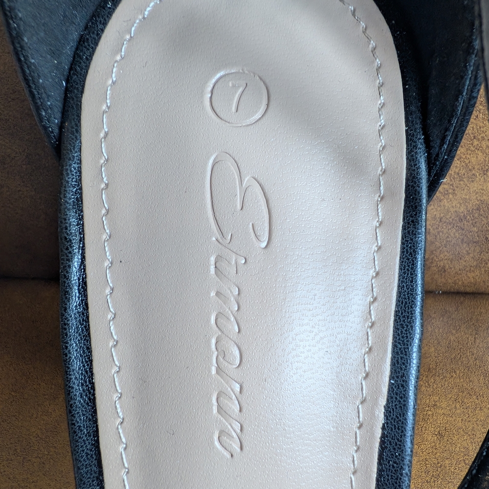 Square Toe Black Dressy Heels With Ankle Strap And Decorative Chain - Size 7 - Picture 4 of 7